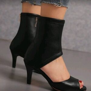 Elegant Black Peep-Toe Ankle Boots